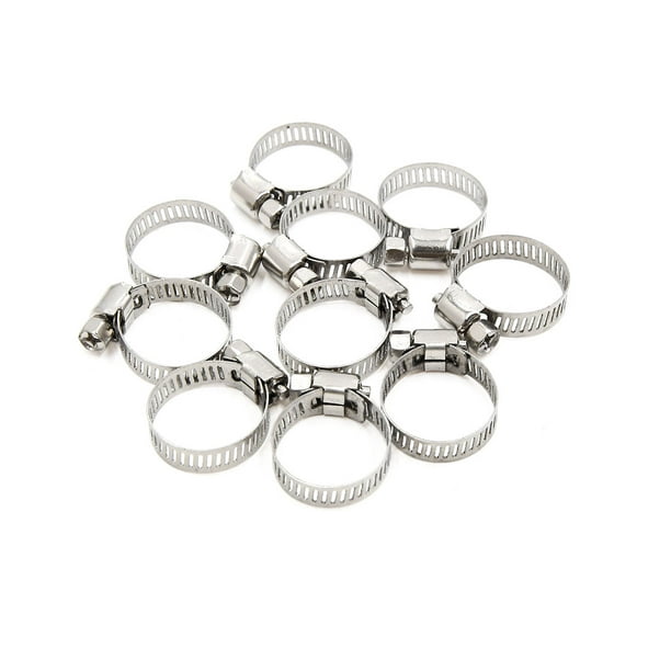 Hose Clamp Silver Stainless Steel Worm Gear 8mm Metal Made 10pcs 
